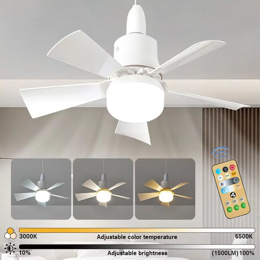 LED Ceiling Fan with Light E27 Socket Remote Control Dimmable 30W Modern Smart Wireless Fans Lighting for Bedroom Garage Kitchen