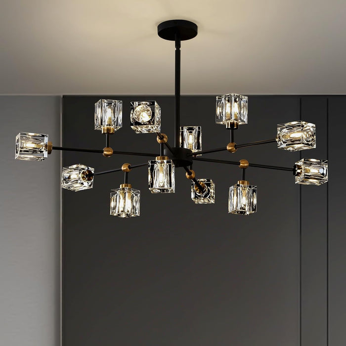 Black Gold Sputnik Chandelier Adjustable Height Crystals