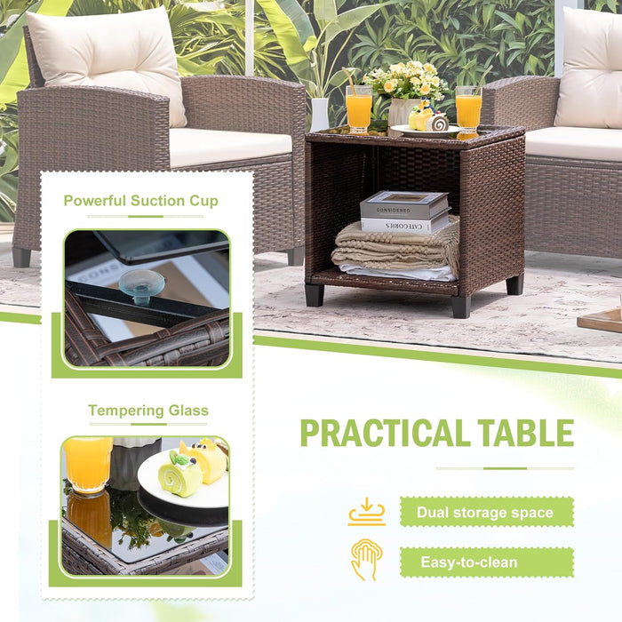 3 Pieces Patio Furniture Set Outdoor Wicker Chairs and Table, Beige