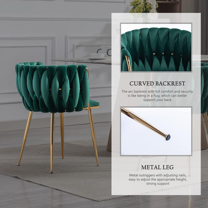 Velvet Dining Chairs Set of 4, Modern Dining Chair with Gold Metal Legs, Luxury Tufted Dining Chairs for Living Room, Bedroom, Kitchen (Green)