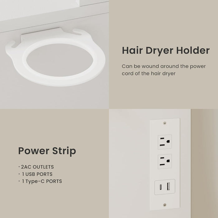 White Premium Illuminated Makeup Vanity With Outlet