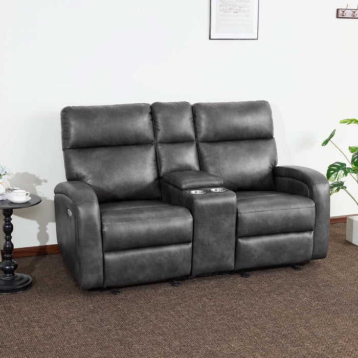 65.7" Zero Wall Recliner Loveseat with Console, 2-Seat Power Wall Hugger Sofa with Cup Holders, USB & Type-C Dual Charge Ports, for Living Room, RV PR646M2 (Dark Grey, Loveseat with Console)