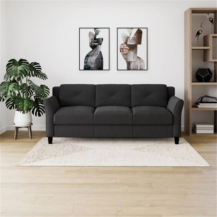 2-Piece Polyester Microfiber Fabric Upholstered Sofa Set with 78" W Sofa & 56" W Loveseat, Curved Arms, Sturdy Wood Frame & Legs, Tufted Back Cushions, in Black Finish