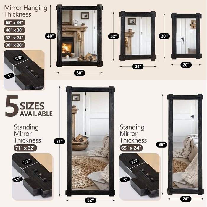 65x24Inch Black Full Length Mirror SolidPine Frame