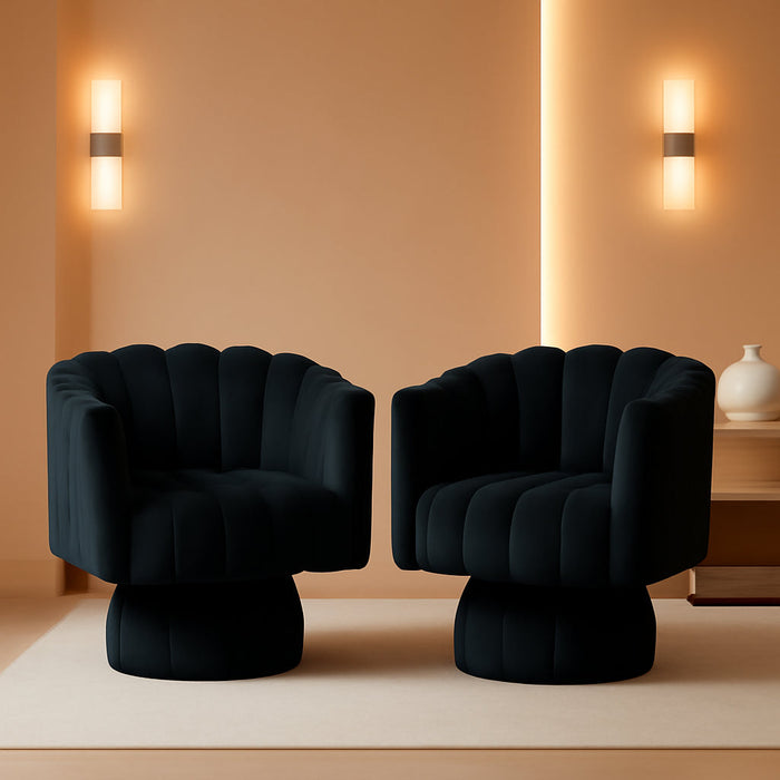 Swivel Accent Barrel Chair Set of 2- Cute Comfy Small round 360° Arm Chair Velvet Sofa Club Reading Chair for Living Room Bedroom Office Black