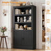 71” Tall Bookshelf and Bookcase with Doors and Adjustable Shelves | 5-Tier Storage Book Cases, Thick Wood and Sturdy, Industrial Display Cabinet for Living Room, Home Office, Bedroom, Black