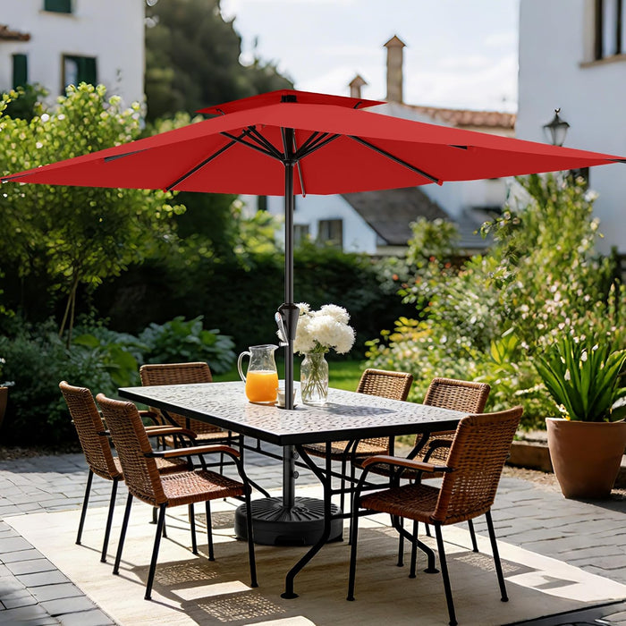8'X10' 2 Tiers Rectangular Patio Umbrella - Outdoor Umbrella Waterproof UV Protection, Market Table Umbrella W/Crank for Pool, Backyard, Deck(Red)