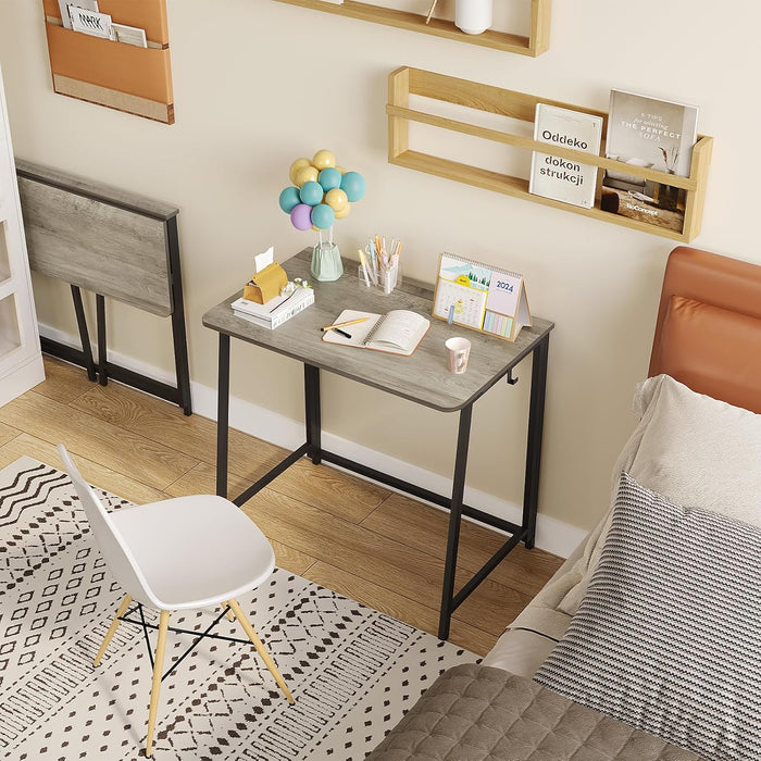 Folding Desk, Small Foldable Desk 31.5" for Small Spaces, Space Saving Computer Table Writing Workstation for Home Office, Easy Assembly, Gray-Wash