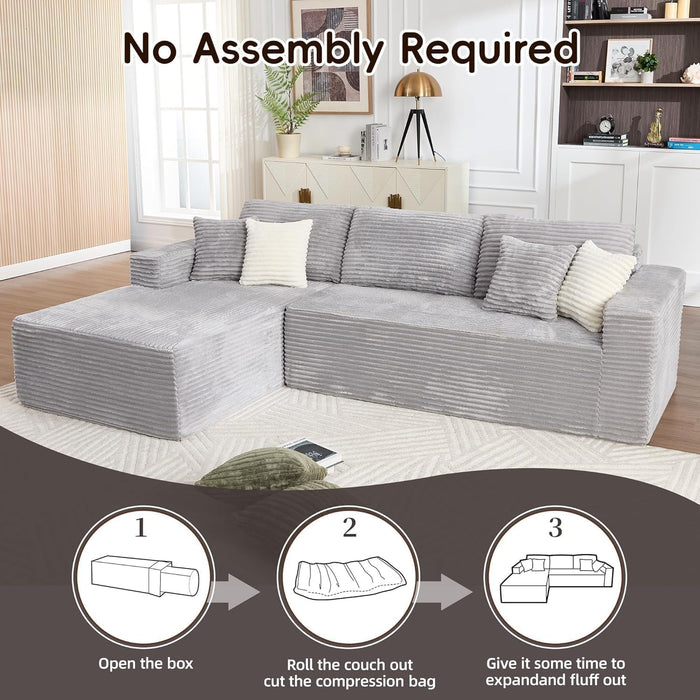 108 Inch Grey Upholstered Modular Sectional Chaise