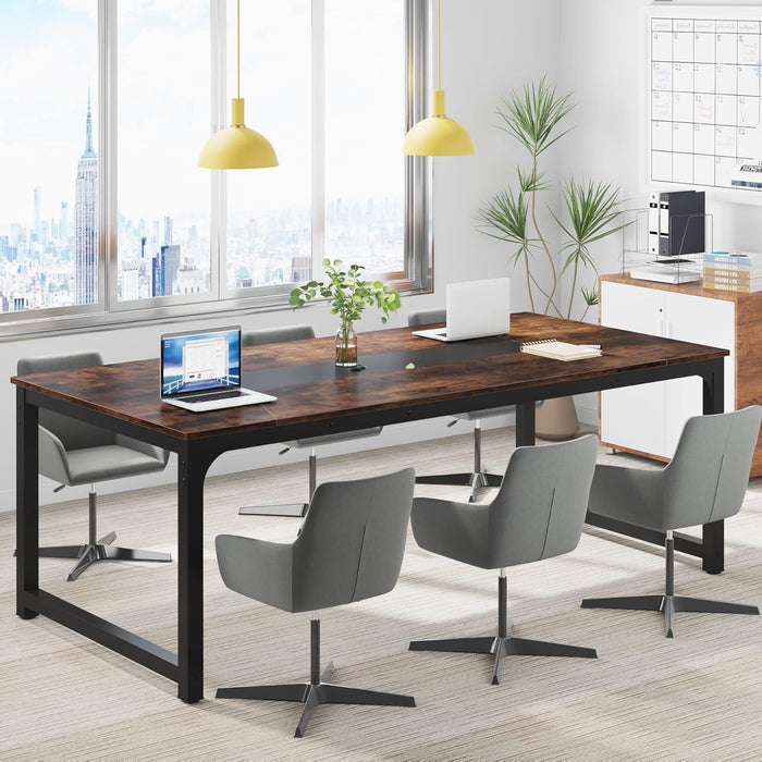 Modern Computer Desk, 78.7 X 39.4 Inch X Large Executive Office Desk Computer Table Study Writing Desk Workstation for Home Office,Rustic/Black