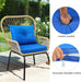 3-Piece Outdoor Patio Furniture Wicker Bistro Set, All-Weather Rattan Conversation Chairs for Backyard, Balcony and Deck with Soft Cushions, Glass Side Table (Light Brown+Navy Blue)