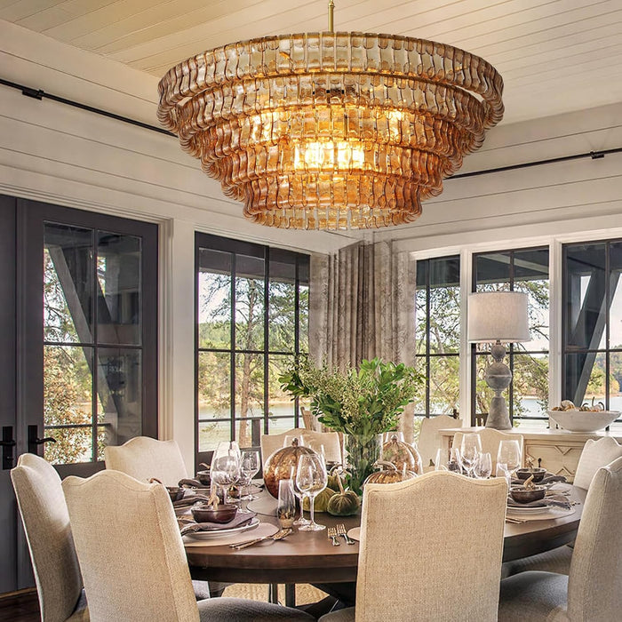 Large Chandelier, 48" Gold Chandelier for Dining Room, 8-Light round Drum Kitchen Island Hanging Light Fixture Perfect for Living Room, Bedroom