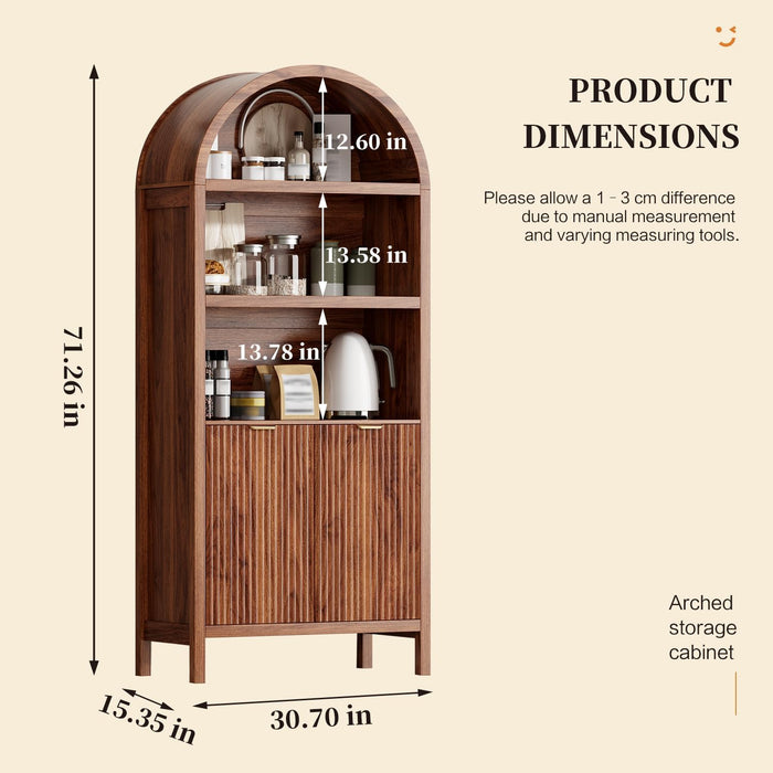 SeventyOneInch Walnut Arched Pantry Cabinet Shelves