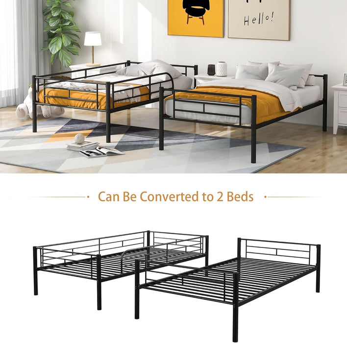 Bunk Bed with Ladder and High Guardrail, Able to Split, Metal Bunk Bed, Storage Space, Noise Free,Twin over Twin Size Bunk Bed,Black