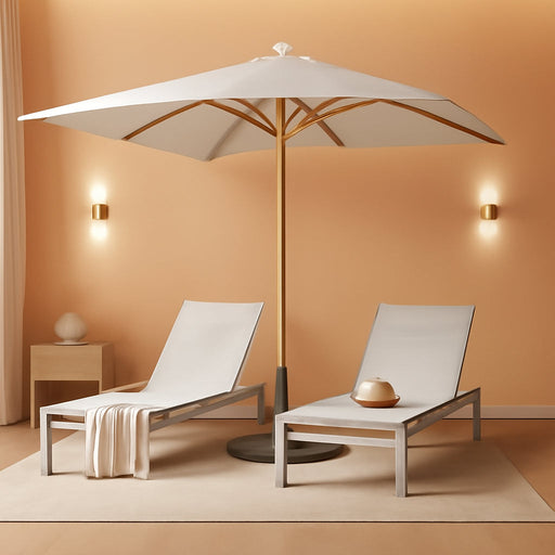 10X10 FT Rectangular Patio Umbrella with 3-Year-No-Fade Olifen Fabric, Outdoor Umbrella with 8 Faux-Wood Grain Aluminum Ribs, Market Umbrella with Pulley Lift for Poolside, Deck, Backyard, Light Gray