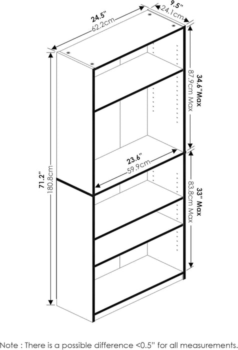 Tall BookshelfUnit Five Tier Black Espresso Bookcase