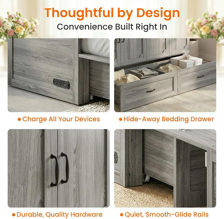 Queen Murphy Bed Grey SpaceSavingDrawer Compact Unit