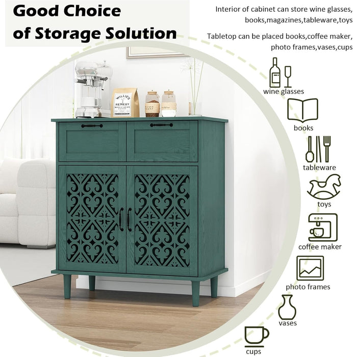 Farmhouse Buffet Cabinet, 2 Door 2 Drawer Sideboard Storage Cabinet