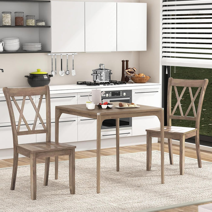 Wooden Dining Chairs Set of 4, Mid-Century Farmhouse Kitchen Side Chairs with Ergonomic Seat & High Backrest, Armless Dinette Chairs with Rubber Wood Frame for Dining Room, Living Room, Brown