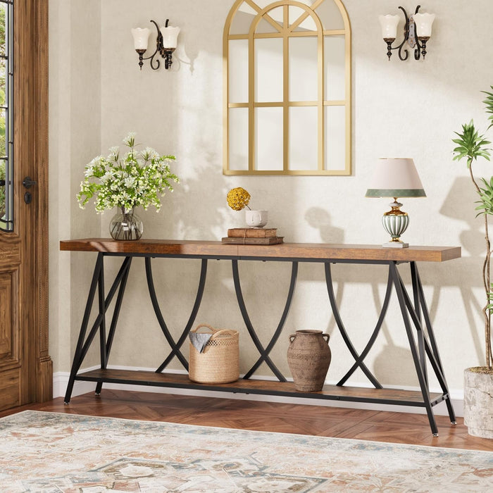 70.9" Narrow Console Table for Entryway, Industrial Long Sofa Table behind Couch, Farmhouse Hallway Table with Storage for Living Room, Entrance, Foyer, Rustic Brown