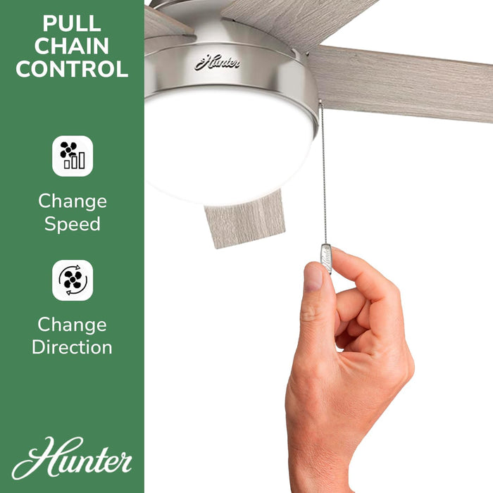 Anslee, Indoor, Ceiling Fan, with LED Light, 46 Inch, Brushed Nickel | Low Profile Mount, Pull Chain, 5 Blades, for Bedroom, Living Room, Kitchen, 50278