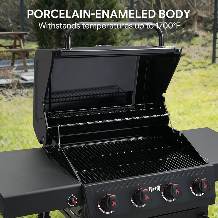 4-Burner Gas Grill with Side Tables, 36,000 BTU, 559 Sq. In., Black | Outdoor Propane BBQ Grill with Premium Enameled Coated Chamber Body & Porcelain-Enameled Grates for Deck Party & Patio BBQ
