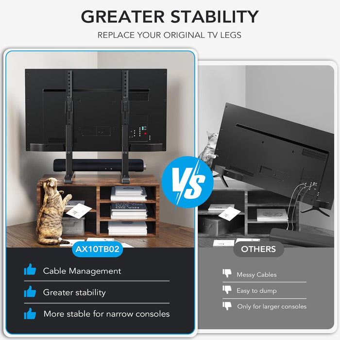Universal TV Stand, Table Top TV Stand Base Wobble-Free Replacement for Most 24 to 80 Inch LCD LED Tvs, 7 Height Adjustable TV Legs Hold up to 150Lbs, Max VESA 800X500Mm, Black AX10TB02