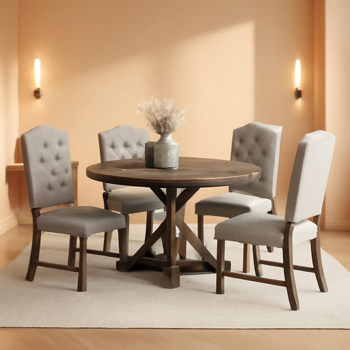 Farmhouse 5-Piece Dining Table Set with Extendable Table and 4 Comfortable Upholstered Chairs
