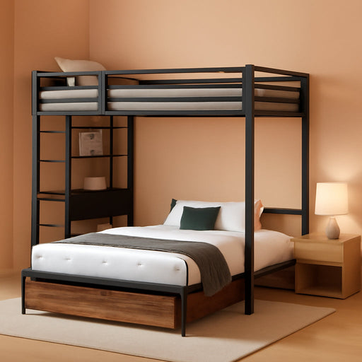 Black HeavyDuty TwinOverFullBunk Bed With Storage Drawers
