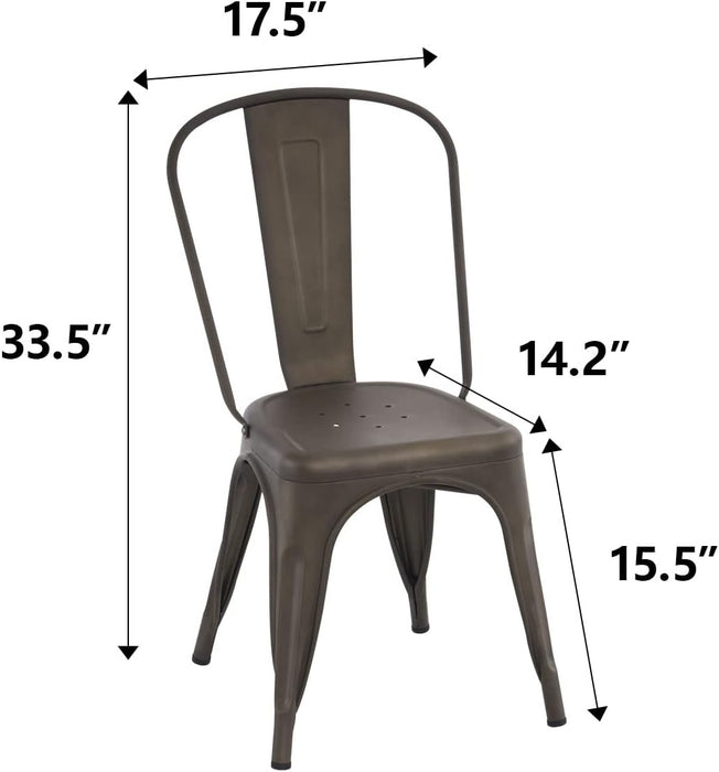 Metal Dining Chair Farmhouse Tolix Style for Kitchen Dining Room Café Restaurant Bistro Patio, 18 Inch, Stackable, Waterproof Indoor/Outdoor (Sets of 4) (Steel Seat, Bronze)