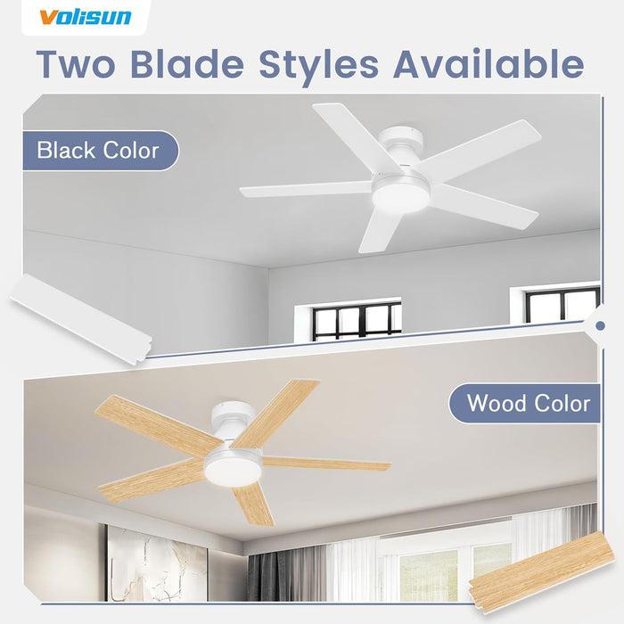 Ceiling Fan with Lights and Remote, 42 Inch Low Profile Ceiling Fan with Light, Reversible, 3CCT, Dimmable, Noiseless, White Flush Mount Ceilings Fans for Bedroom, Indoor/Outdoor