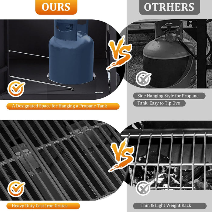 3-Burner Propane Gas BBQ Grill with Side Burner & Porcelain-Enameled Cast Iron Grates Built-In Thermometer, 39,000 BTU Outdoor Cooking, Patio, Garden Barbecue Grill, Black and Silver