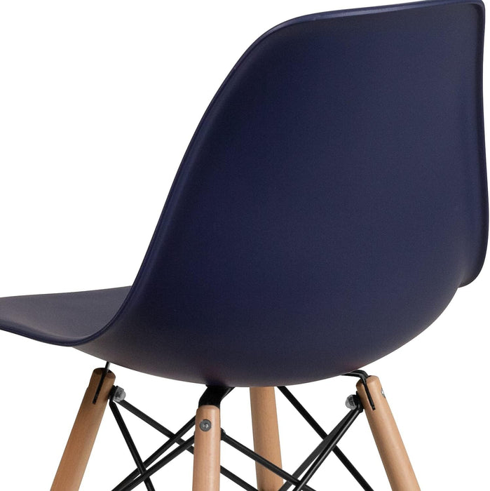 Elon Series Navy Plastic Chair with Wooden Legs for Versatile Kitchen, Dining Room, Living Room, Library or Desk Use