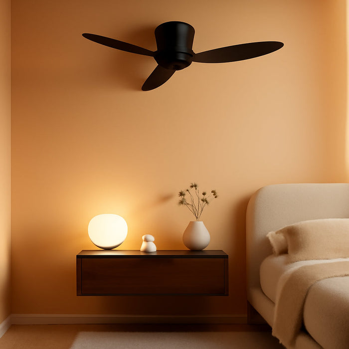 Ceiling Fans No Light with Remote Control Flush Mount 42 Inch Black Low Profile Ceiling Fan without Lights for Bedroom Kitchen Living Room Outdoor Indoor 6 Speed Reversible DC Motor FCC