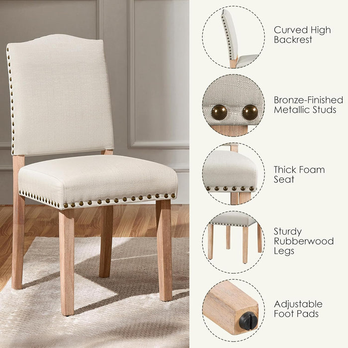 Upholstered Dining Chairs Set of 6 Classic Fabric Kitchen Chairs with Nailhead Trim and Wooden Legs for Dining Room/Living Room/Restaurant/Apartment, Beige