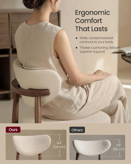 VASAGLE Wooden Bar Stools Set of 2, Linen-Look Fabric, Cappuccino Beige | Barstools with Solid Wood Legs, Ergonomic Backrest, Mid Century Modern, for Kitchen Island, Linen-Look Fabric