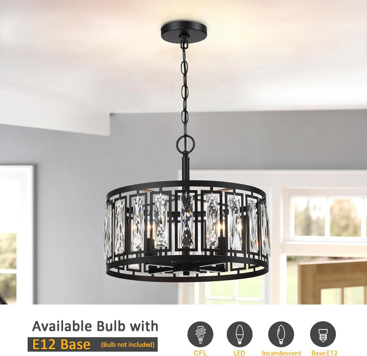 Matte Black Crystal Chandelier Featuring Four Lights
