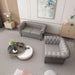 2 Piece Living Room Set, Chesterfield Leather Sofa Couch Chair with Scroll Arms and Nailhead for Living Room, Office (Grey)