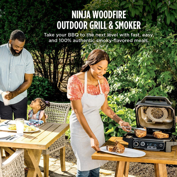 OG751 Woodfire Pro Outdoor Grill Built-In Thermometer,7-In-1 Master Grill,Bbq Smoker,& Outdoor Air Fryer plus Bake,Roast,Dehydrate & Broil,Woodfire Technology,Weather-Resistant,Grey XL