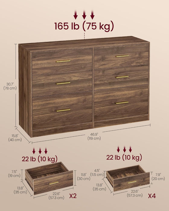 6-Drawer Dresser, Chest of Drawers, 46.9 X 15.8 X 30.7 Inches