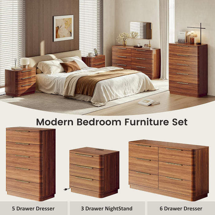 5 Drawer Dresser for Bedroom, 45" Tall Modern Chest of Drawers with Metal Handle, Curved Profile Design, Wooden Closet with Large Drawers Dressers Organizer for Entryway Hallway
