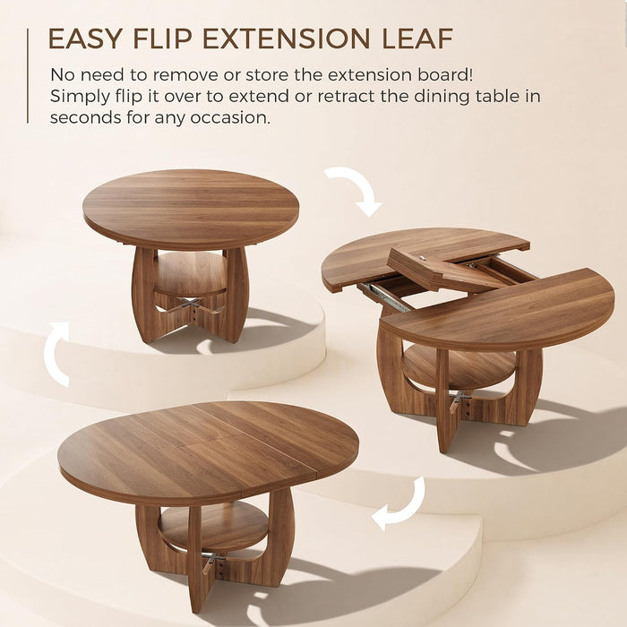 47.2"-58.7" Extendable round Dining Table for 4-6 with Storage Shelf