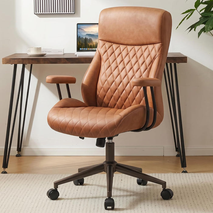 Office Desk Chair, Ergonomic Executive Leather Computer Swivel Chair, Brown