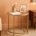 round Side Table, Glass End Table with Metal Frame, Gold Coffee Table with Modern Style, for Living Room, Balcony, Bedroom, Gold Color