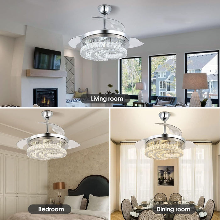Crystal Ceiling Fan with Lights and Remote, Dimmable Fandelier
