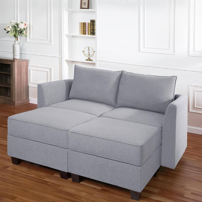 Gray Linen 56.1 In. W Straight Arm Sectional Sofa - Sofa Couch for Living Room/Office