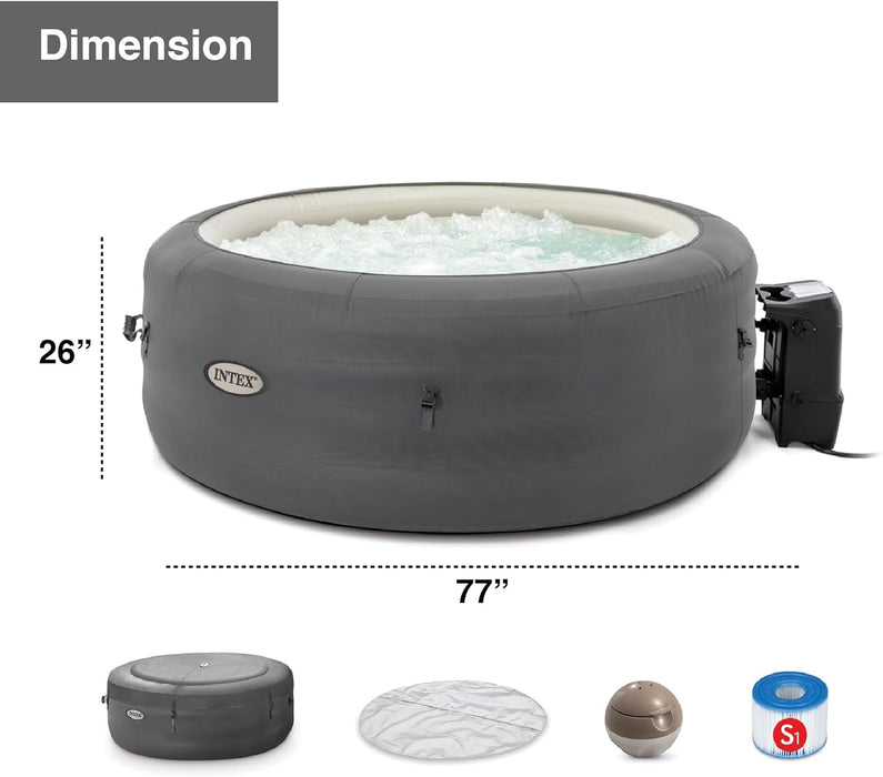 Simple Spa 77 by 26 Inch 4 Person Outdoor Portable Inflatable round Heated Hot Tub with 100 Bubble Jets, Carry Bag, and Cover, Gray