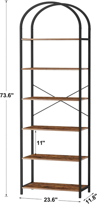 Six Tier Rustic Brown Bookshelf With IndustrialGradeFrame