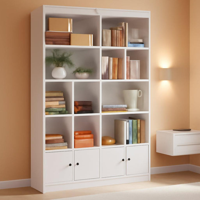 White 6-Tier Bookshelf Cabinet With Doors Floor-Standing