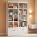 White 6-Tier Bookshelf Cabinet With Doors Floor-Standing
